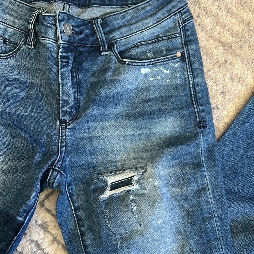 Bebe Blue Skinny Jeans Distressed Style - Picture 3 of 8